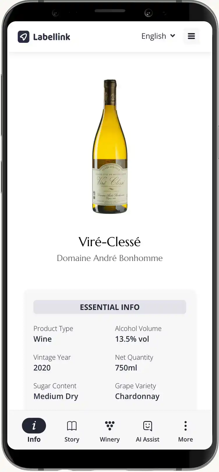 Digital Label showing wine label example.