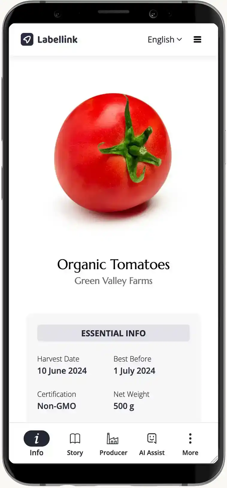 Digital label showing food label as an example.